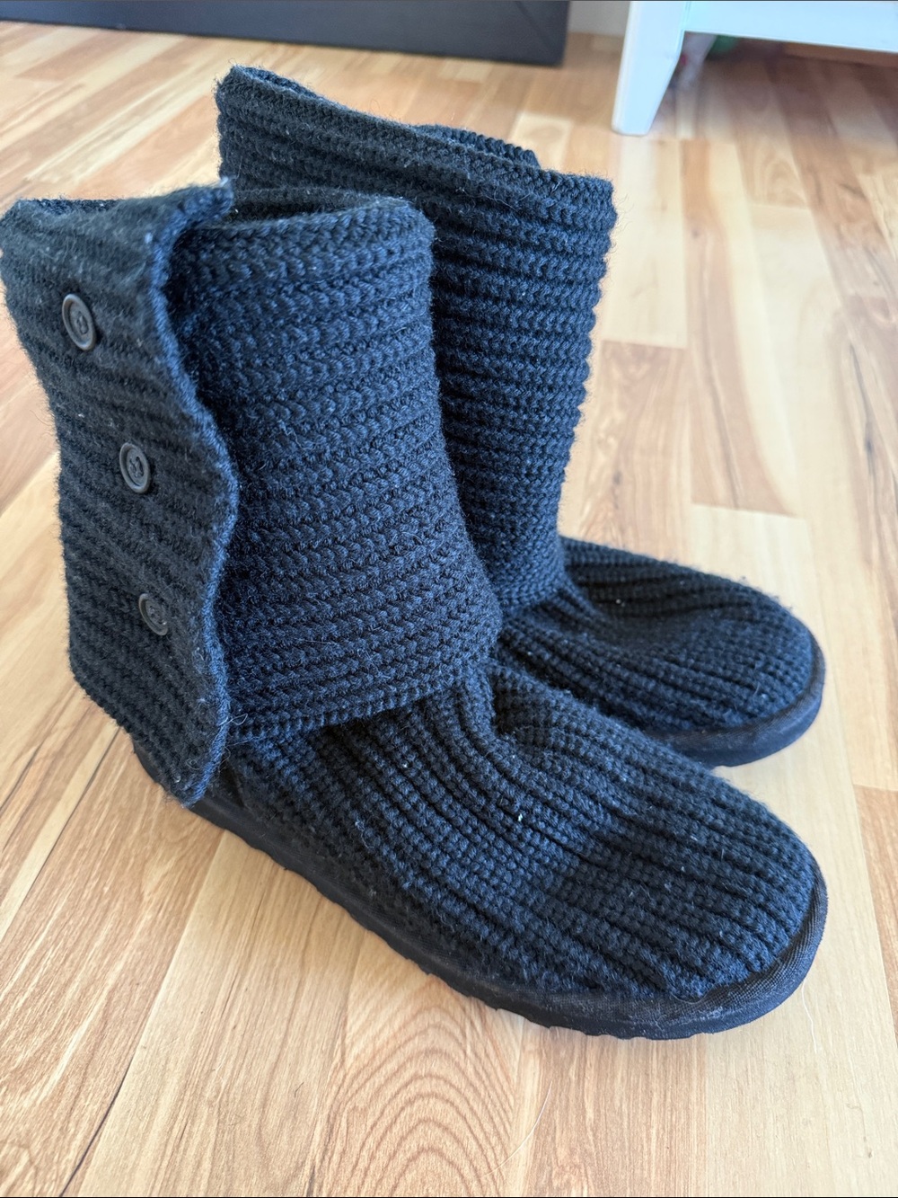 UGG Black Knit Button-Accent Boot Slippers